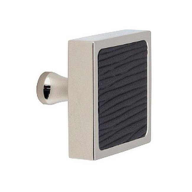 Colonial Bronze Leather Accented Square Cabinet Knob With Flared Post, Satin Black x Woven Fudge Leather