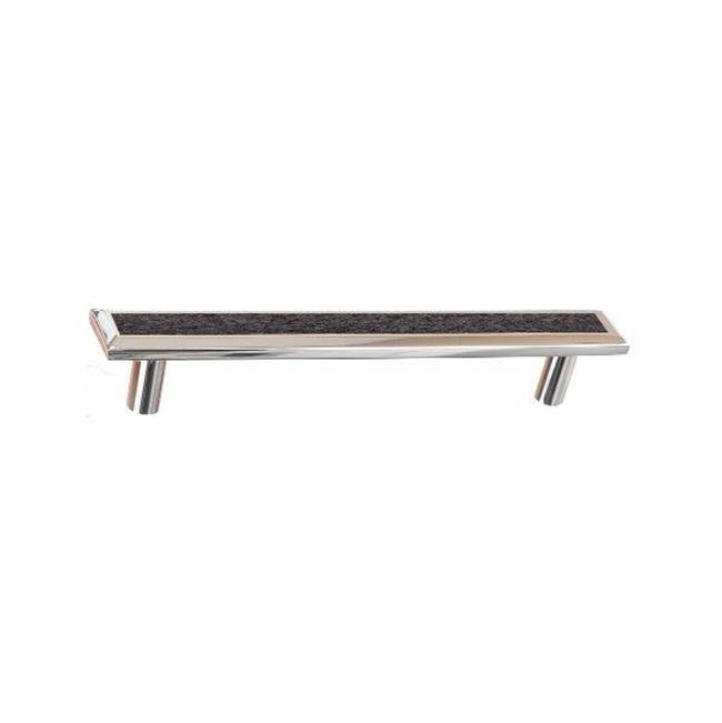 Colonial Bronze Leather Accented Rectangular, Beveled Appliance Pull, Door Pull, Shower Door Pull With Straight Posts, Frost Nickel x Pinseal Pitch Brown Leather