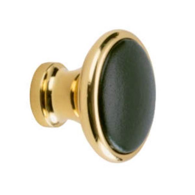 Colonial Bronze Leather Accented Round Cabinet Knob, Polished Brass x Shagreen White Leather